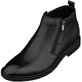 TOTO Men's Invisible Height Increasing Elevator Shoes - Black Premium Leather Ankle Zipper Boots - 2.8 Inches Taller - YH7105 - Size 9 D(M) US