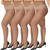 MANZI 4 Pairs Plus Size Pantyhose for Women 20 Denier Sheer Stocking