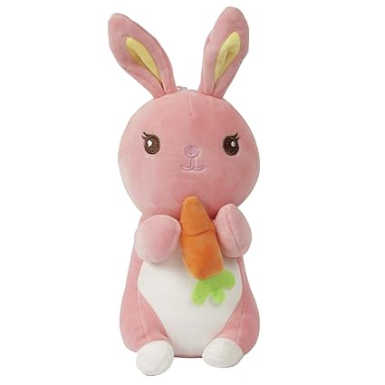 A Little Swag Pink Cute Rabbit Bunny with Carrot Soft Animal Figure Plush Stuffed Toy for Kids.(25 cm).