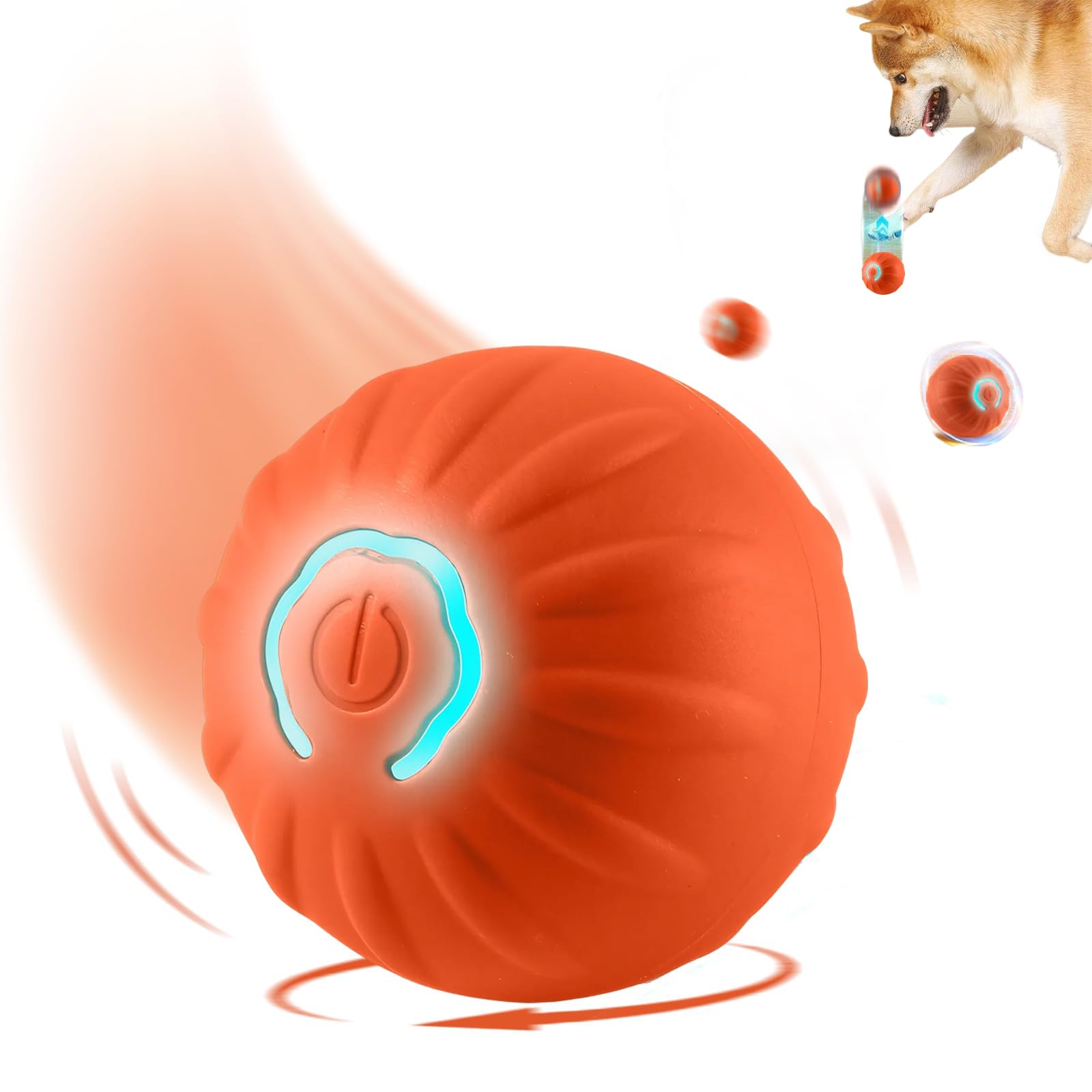 Liameph Interactive Dog Ball - Rechargeable Automatic Rolling Pet Toy with LED Flashlight, Washable Moving Ball for Cats and Dogs (Orange)