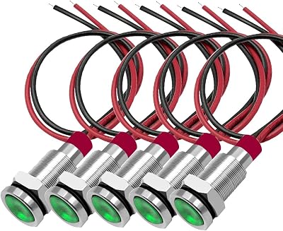 Gebeldet 5pcs 10mm Green LED Metal Indicator Light Waterproof Signal Lamp 3V-9V