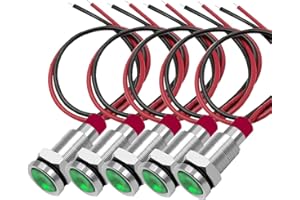 Gebildet 5pcs 10mm 3V-4.5V-5V-6V-7.5V-9VDC LED Indicator Light Energy Saving Metal Waterproof Signal Lamp with Wire(Green)