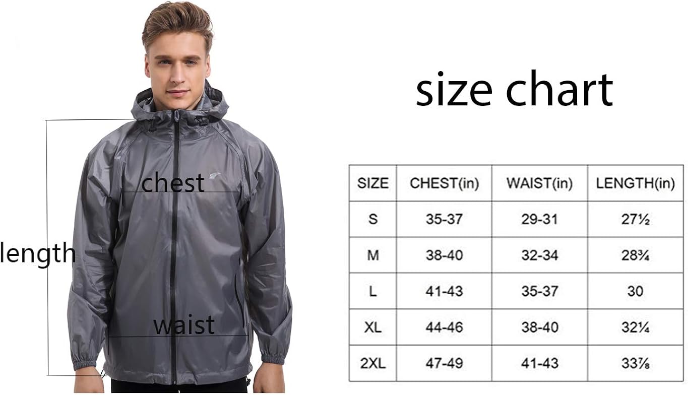Men's Waterproof Hooded Rain Jacket Windbreaker Lightweight Packable Raincoat: Clothing