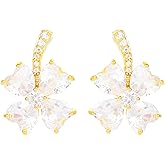 14K Gold Plated Clover Cubic Zirconia Stud Earrings for Women Jewelry