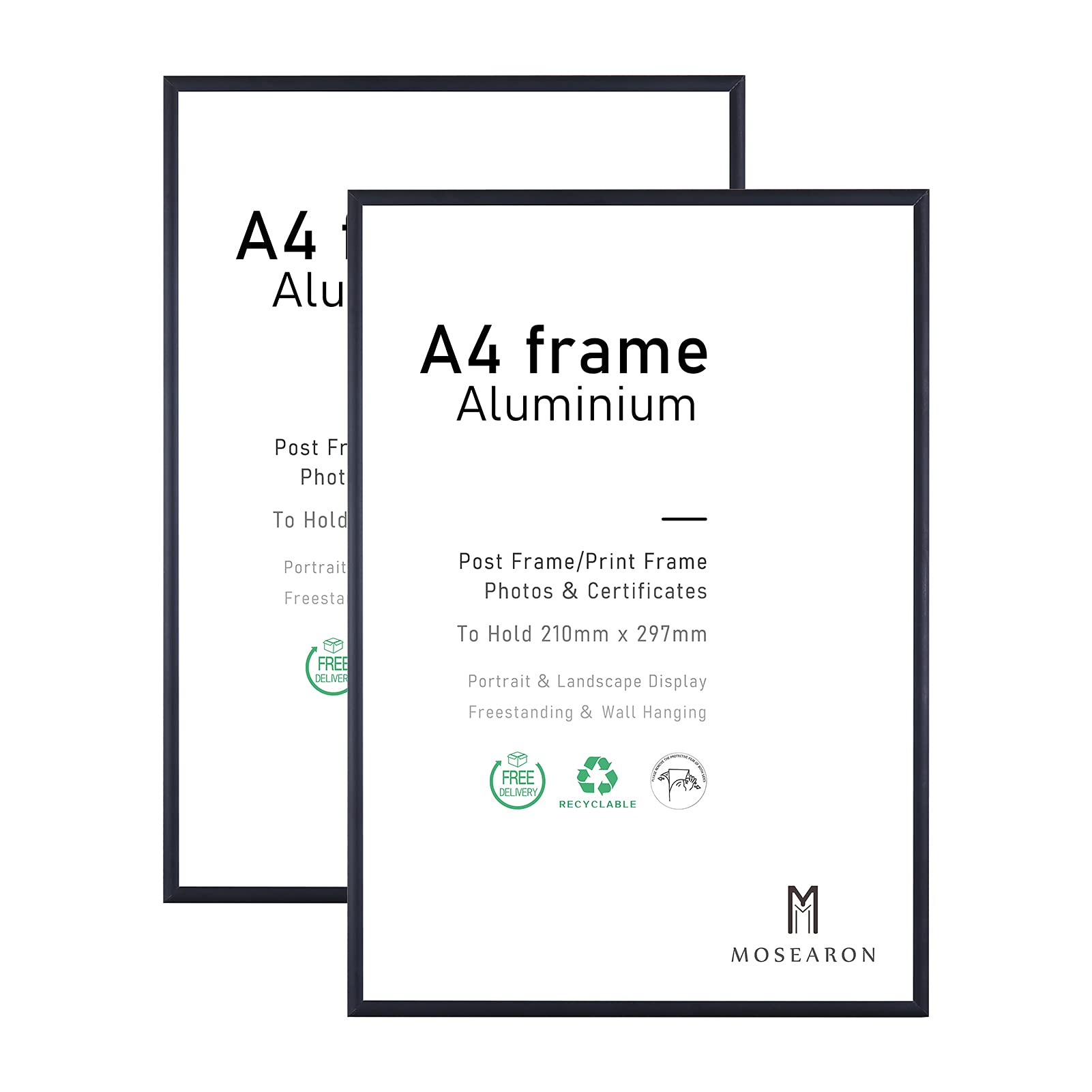 A4 Photo Frame,2 Pack-21x30cm Black Picture Frame,Certificate Frame for Wall Mount or Table Top Display,Set of 2