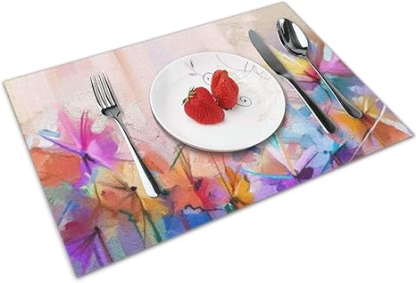 Amazon 抽象的なカラフルな油彩アクリル絵の具で印刷ノンスリップ耐熱防汚防水ランチョンマットデザインダイニングテーブルマット 12x18 4個 ランチョンマット オンライン通販