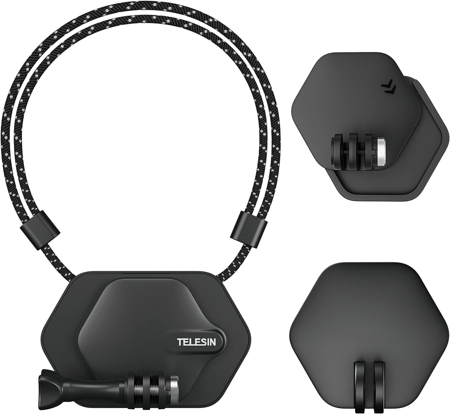 TELESIN Magnetic Snap Strap Holder Neck&Chest Mount for GoPro Hero 13/12/11/10/9/8, Insta 360 Series, DJI Osmo Action 5 Pro 4, with 360° Quick Release Base, Nano Viscose Mount Selfie Stick Adapter Kit