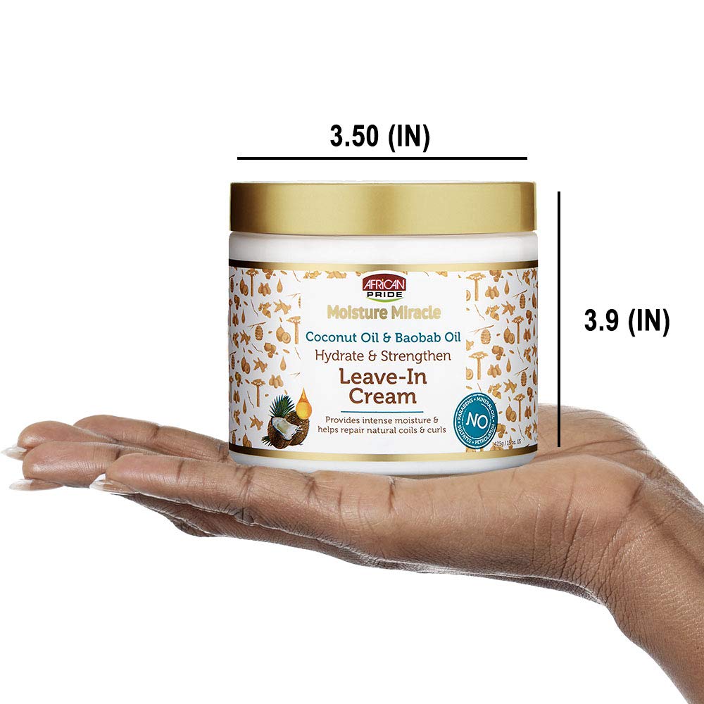 African Pride Moisture Miracle Coconut Oil & Baobab Oil Leave-In Cream - Provides Intense Moisture & Helps Repair Natural Coils & Curls, Hydrates & Strengthens, 15 oz : Beauty