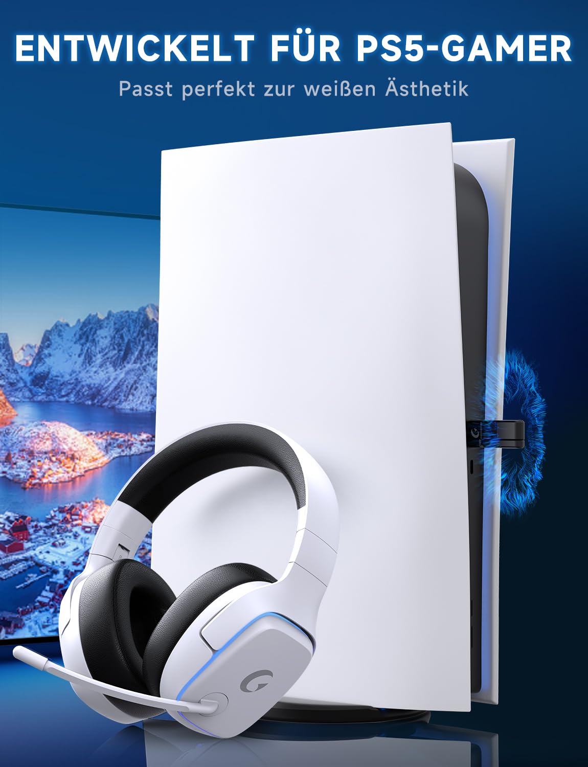 Gvyugke PS5 Headset Wireless, Gaming Headset für PS5, PS4, PC, Switch, Kopfhörer Kabellos Bluetooth 5.3, 2.4GHz Wireless Headset mit Mikrofon, 7.1 Surround Sound, 70 Stunden, RGB Lichter 2
