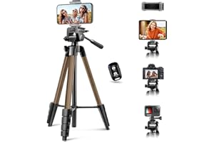 64” Phone&Tablet Tripod, Aureday Cell Phone Tripod for iPhone with Wireless Remote and Phone Holder, Extendable iPad Tripod Stand for Video Recording/Makeup/Live Streaming (Gold)