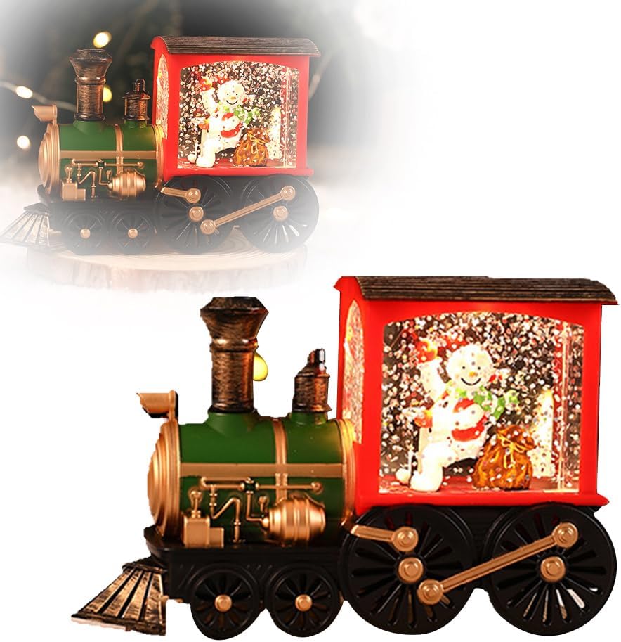 Snow Globes - Musical Singing Lighted Christmas Train Snow Globe Lantern Decoration, Christmas Eve Music Box Train Music Box Crystal Ball Ornaments, Battery Operated Glittering Santa Lighted Home Decoration