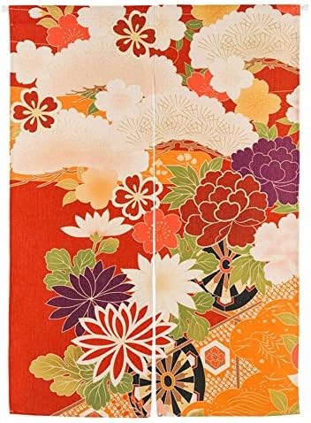 MR FANTASY Japanese Noren Doorway Curtain Tapestry Cotton Linen (33x47in, Flower)