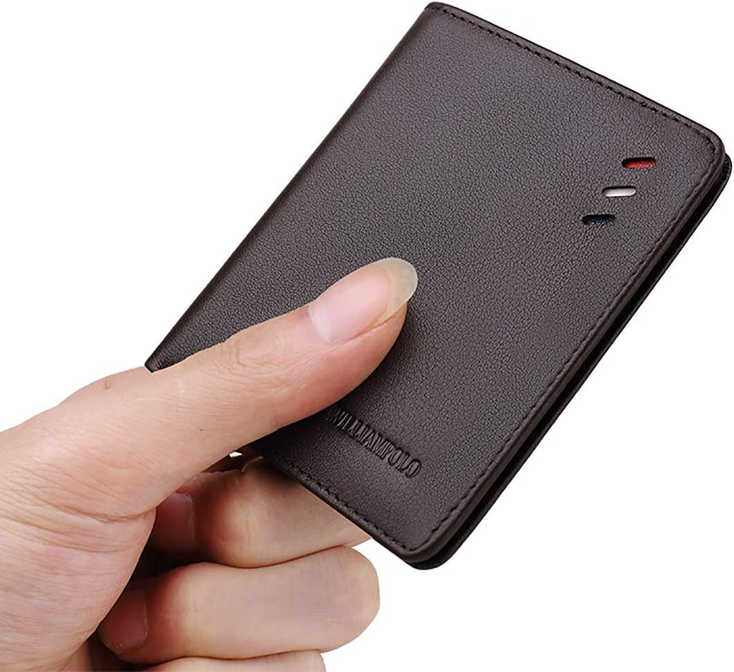 WILLIAMPOLO Mens Slim Front Pocket Wallet, Genuine Leather Card Holder Purse