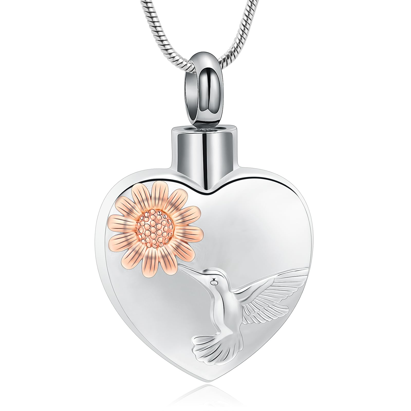 QGJNSGC Urn Necklaces for Ashes Hummingbird Sunflower Urn Necklace Heart Cremation Jewellery Keepsake Memorial Jewellery for Urns Locket for Women Men