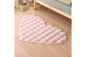 ZUTKEKON Ultra Soft Indoor Modern Small Area Rugs, 16x20 Inch Fluffy Heart Love Shaped Carpets Faux Fur Rabbit Hair Rug,Plush Fur Foot Mats Rugs Home Decor Rug for Bedroom Living Kids Room (Pink)