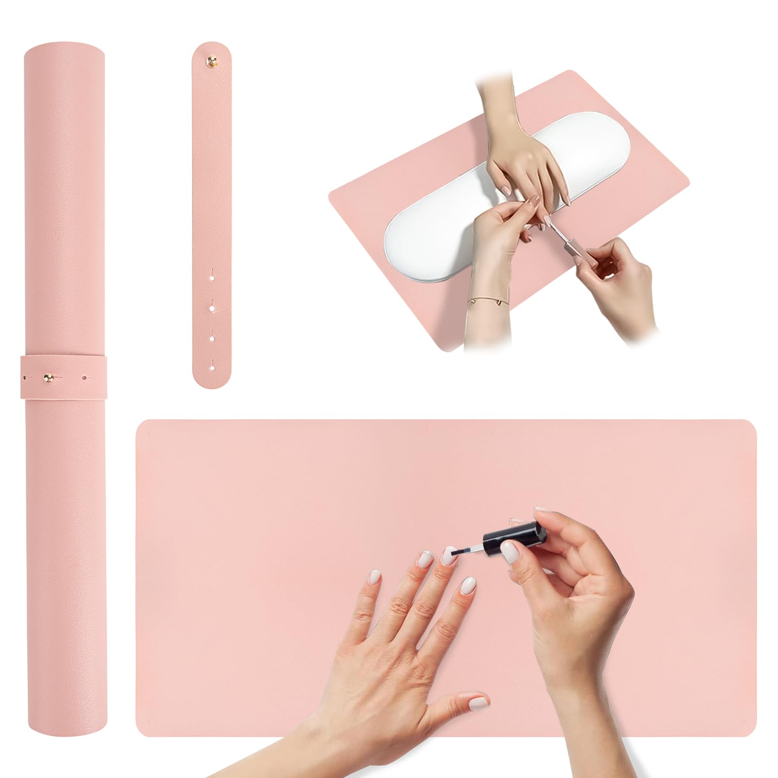 Adorila Nail Arm Rest Mat, Large Multipurpose Waterproof Heat Resistant Leather Nail Art Table Mat, Non-Slip Desk Pad for Desk & Office & Dinning Table (31.4" x 15.7") (Pink)