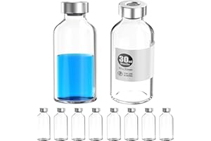 Biocomma Sterile Empty Vials Silver Aluminum Cap with Butyl Rubber Stopper,Sterile Package 10pcs (30ml)