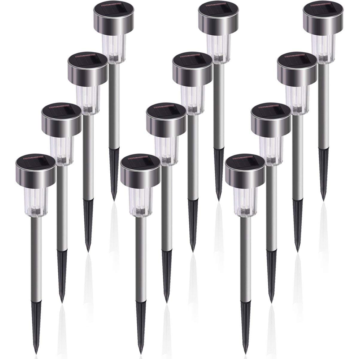GIGALUMI Solar Lights Outdoor Garden Led Light Landscape/Pathway Lights Stainless Steel-16 Pack (warm white)