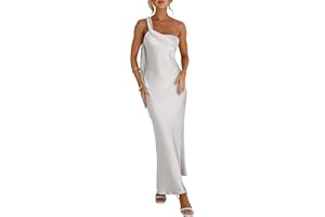 MOYNOTE 2025 Satin One Shoulder Maxi Dress for Women Summer Silk Formal Elegant Backless Ruffle Sleeveless Wedding Guest Dresses