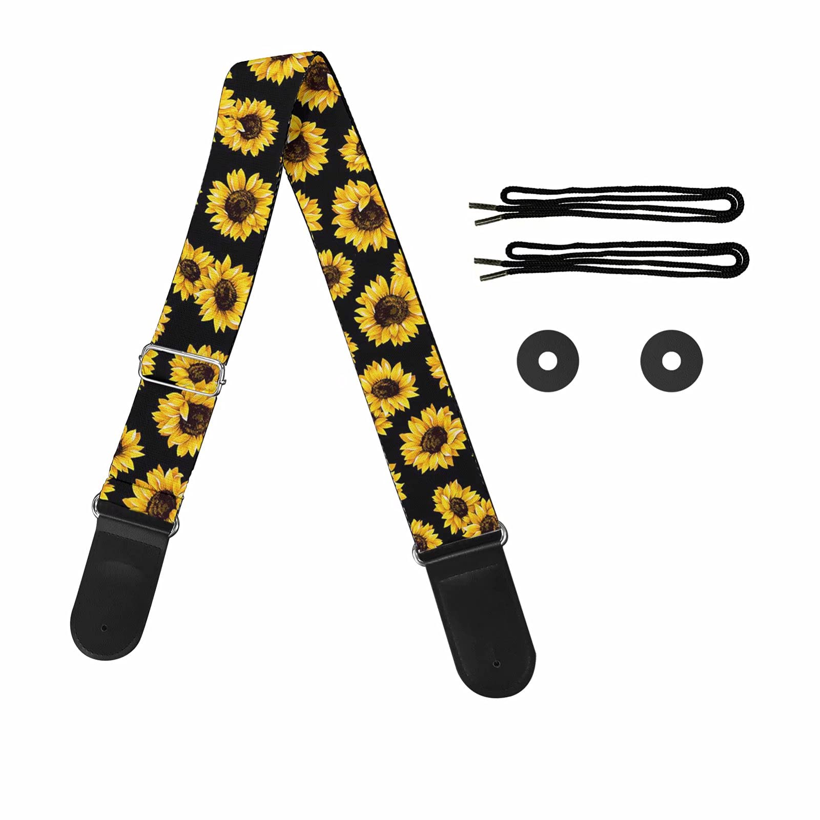 Pizding Guitar Strap with Sunflower Black Pattern Adjustable Removable Guitar Crossbody Purse Acoustic Electric Guitar Shoulder Strap Belt