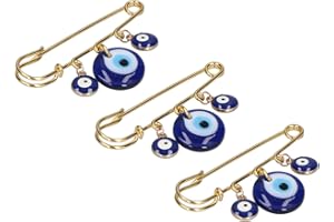 Evil Eye Stroller Pin for Baby Brooch Alloy, Glass Beads 3Pcs Clothing Pins 3 Blue Eye Pendants Golden Pin Exquisite Multifun