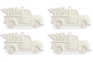 NEW HAMPSHIRE CRAFTWORKS Antique Truck with Holiday Tree Ornament - Set of 4 - Paint Your Own Ceramic Keepsake