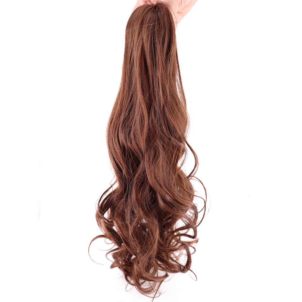 Cybelleza Ponytail Extension Curly Wavy Claw Jaw Pony Tail Clip in Hair Extensions Hairpiece Synthetic Long for Women (Dark Auburn)
