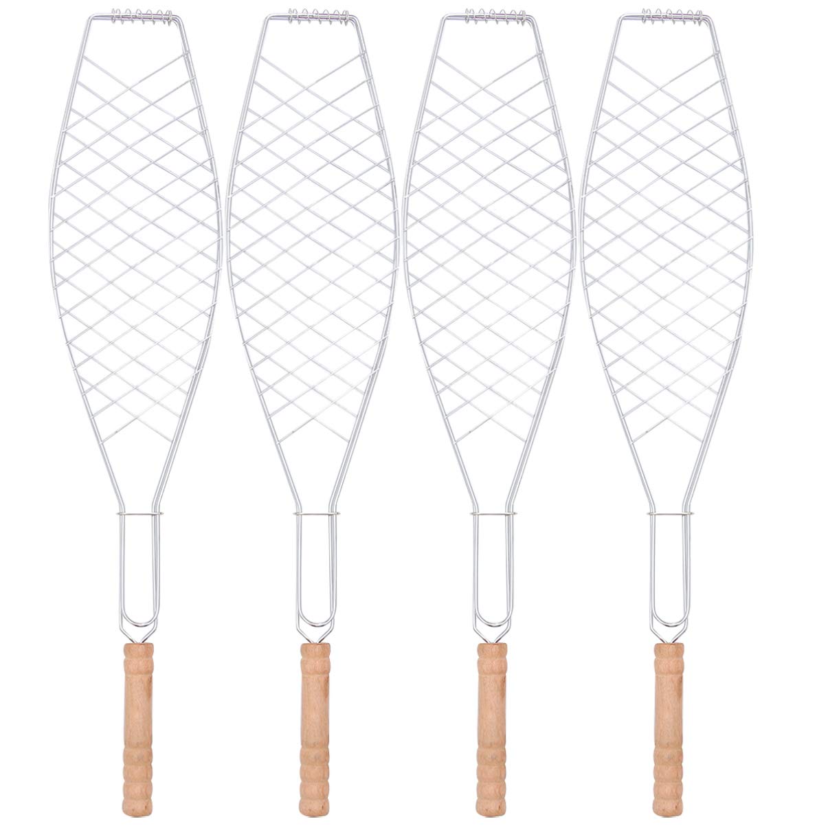 UPKOCH Non-Stick Bbq Net Clip with Wooden Handle 23.62 Inch Fish Grill Basket for Outdoor Barbecue Camping Picnic Tool
