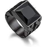 Bandmax Gemstone Signet Rings for Men, Stainless Steel Fancy Cut Cubic Zirconia Rings Blue Topaz/Emerald/Black Onyx/Ruby Ring Statement Ring Wedding Ring Size 7-14