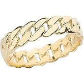 10K Yellow Gold 5mm Wide Men s Cuban Link Chain Eternity Band Ring - Choice of Ring Size