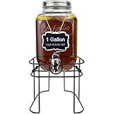 1 Gallon Glass Drink Dispenser for Parties, 1PCS Juice Lemonade Ice Tea Water Dispenser with Stand, HENABLE Beverage Dispensers with Spigot for BBQ, Picnic, Party