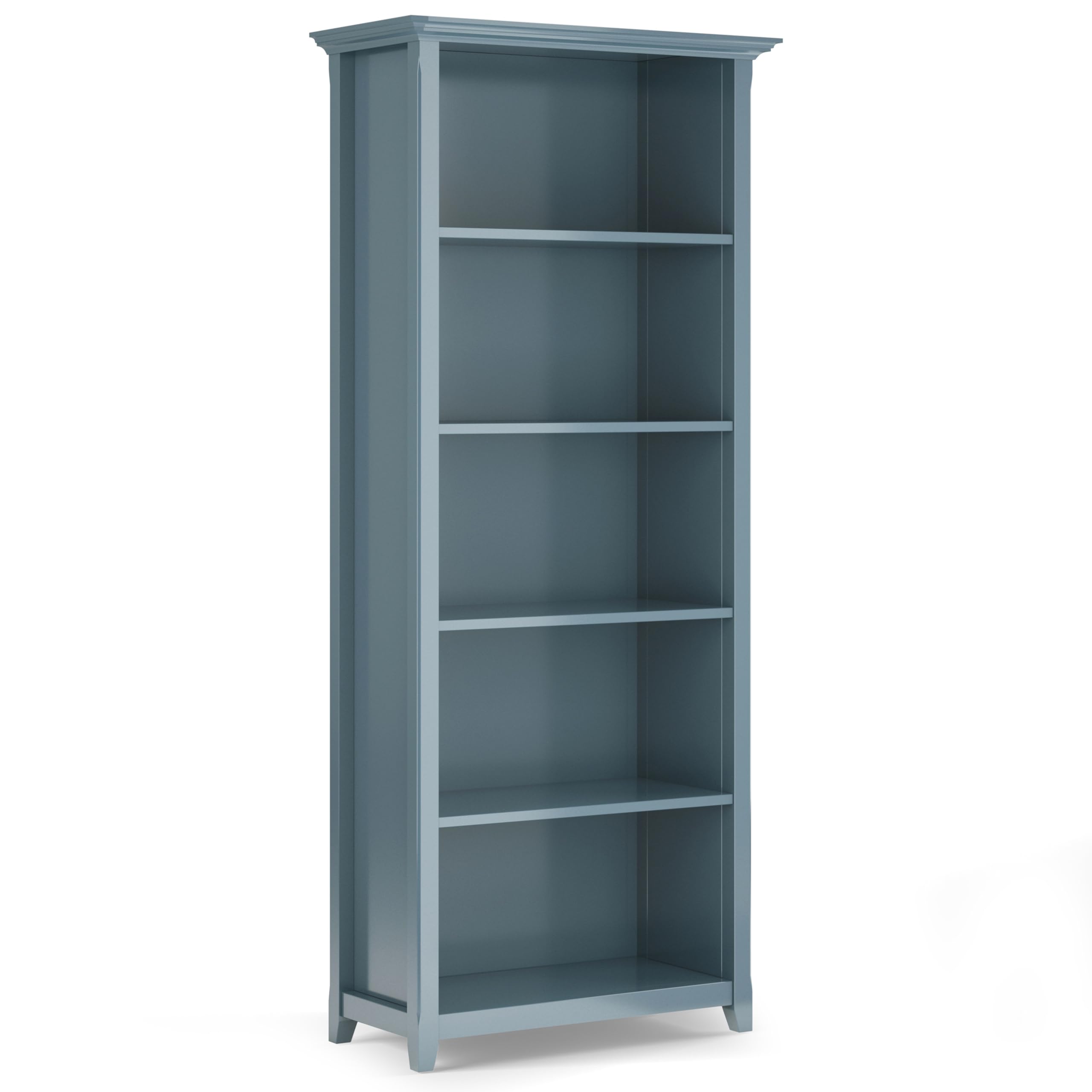 Photo 1 of *Backboard damaged* SIMPLIHOME Amherst Bookcase - 70 inch Tall 5-Shelf Solid Wood Bookshelf in French Blue, Transitional Storage for Living Room, Study Room or Office with Adjustable Shelves and Tapered Legs
