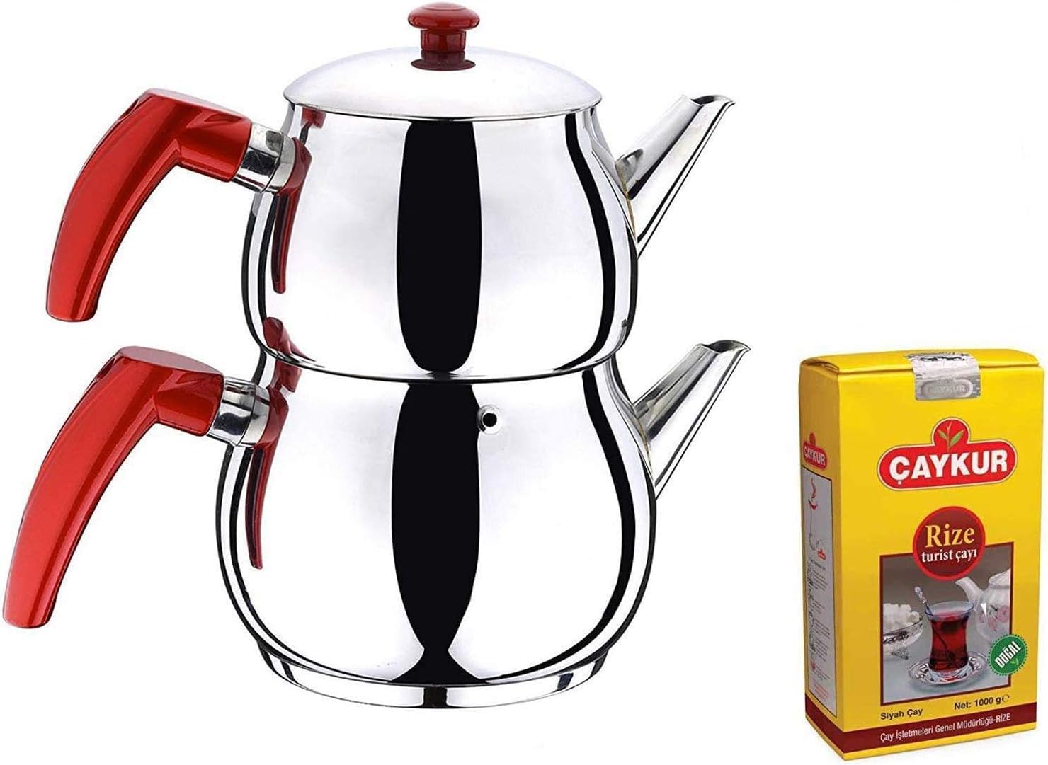 Turkish Caydanlik Teapot Tea Maker Stainless Steel Large Size + Gift 500G Turkish Black Tea UK Stock
