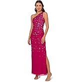 Adrianna Papell Women's One Shoulder Bead Long Dress, Hot Orchid, 12