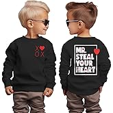 MODNTOGA Toddler Baby Boy Valentines Sweatshirt Mr Steal Your Heart Graphic Shirt Long Sleeve Funny Letter Pullover Tops
