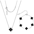 WSupikio Delicacy Clover Bracelets Necklace Set:Clover Necklaces Clover Bracelet Women Link Bracelets Cute Gold Jewelry