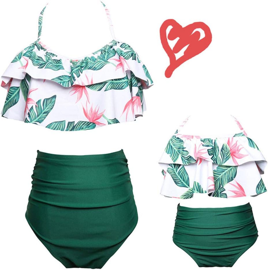 2Pcs Mommy and Me Matching Family Swimsuit Ruffle Women Swimwear Kids Children Toddler Bikini Bathing Suit Beachwear Sets