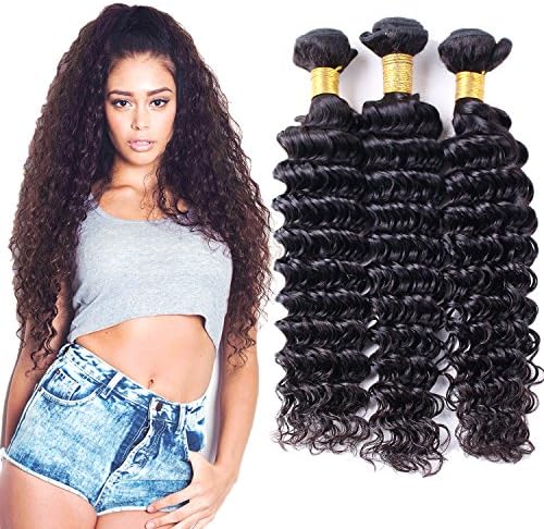 3 Bundles Deal Brazilian Virgin Deep Wave Curly Human Hair Weave Extension (16 18 20) 100 gram/Piece