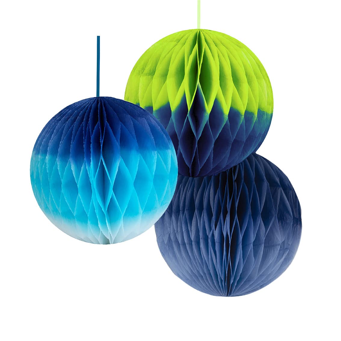 Talking Tables Green & Blue Paper Honeycomb Decorations - 3 Pack, 20cm | Hanging Party Decorations for Under The Sea Kids Parties, Winter Wedding, Festival - Easy to Assemble for Special Occasions