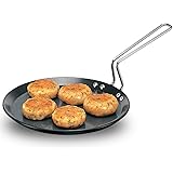 Futura Hard Anodised Flat Tava Griddle, 10-Inch, 4.88mm with Steel Handle, Black