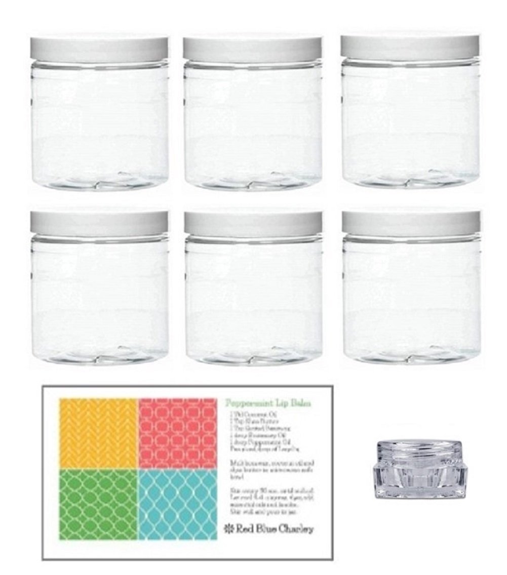 Clear 2 oz Plastic Jars with White Lids (6 pk) with Balm