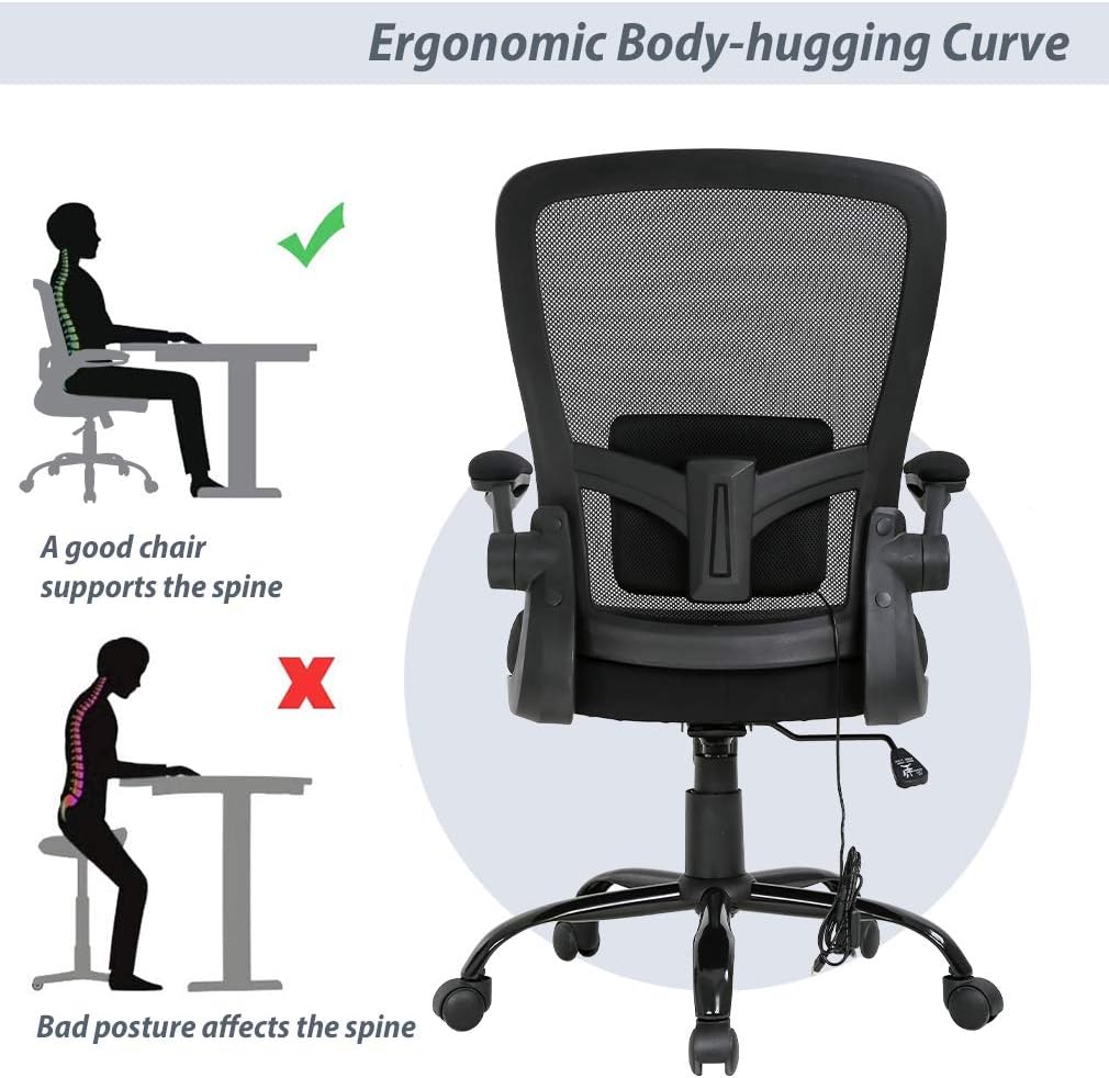 Home Office Chair Ergonomic Desk Chair Mesh Computer Chair Swivel Rolling Executive Task Chair with Lumbar Support Arms Mid Back Adjustable Chair for Adults, Black: Furniture & Decor