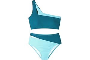 Crazyme Girls Swimsuit 2 Piece One Shoulder Cutout Girls Bikini Top High Waisted Bottom Bathing Suits for Teen Girls