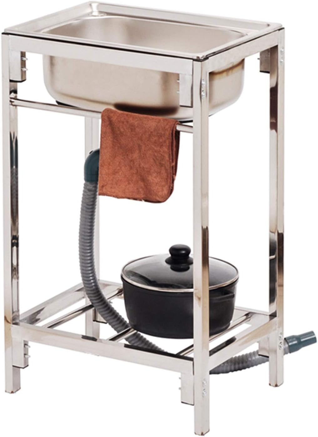 Stainless Steel Free Standing Sink, Single Bowl Bar Kitchen Sink with