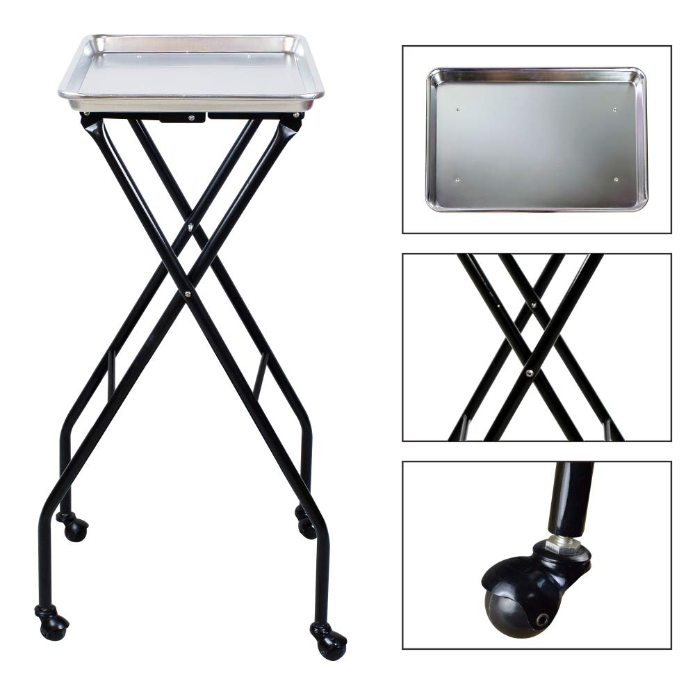 Aluminum Foldaway Folding Service Tray on Wheels-Silver: Kitchen & Dining