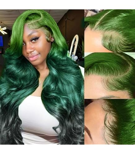 Amazon.com : GGEDUO Green Ombre Lace Front Wig Human Hair  display picture 1