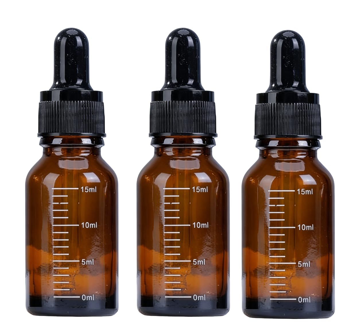 3 Pcs Empty Refillable Amber Glass Graduated Dropper Bottle Essential Oil Cosmetics Elite Fluid Container Jar Pot Holder with Glass Pipette Dropper (15ml/0.5oz)
