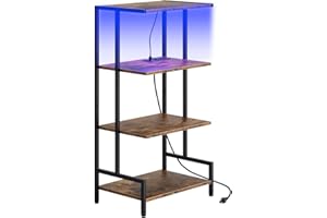 Arbuxzuy 4-Tier AV Media Stand with Power Outlet and LED Lights,Wooden Stereo Stand Cabinet,Game Console Shelf for Small Space,Audio Rack Stand Tower Ideal for Video DVD Players,Xbox