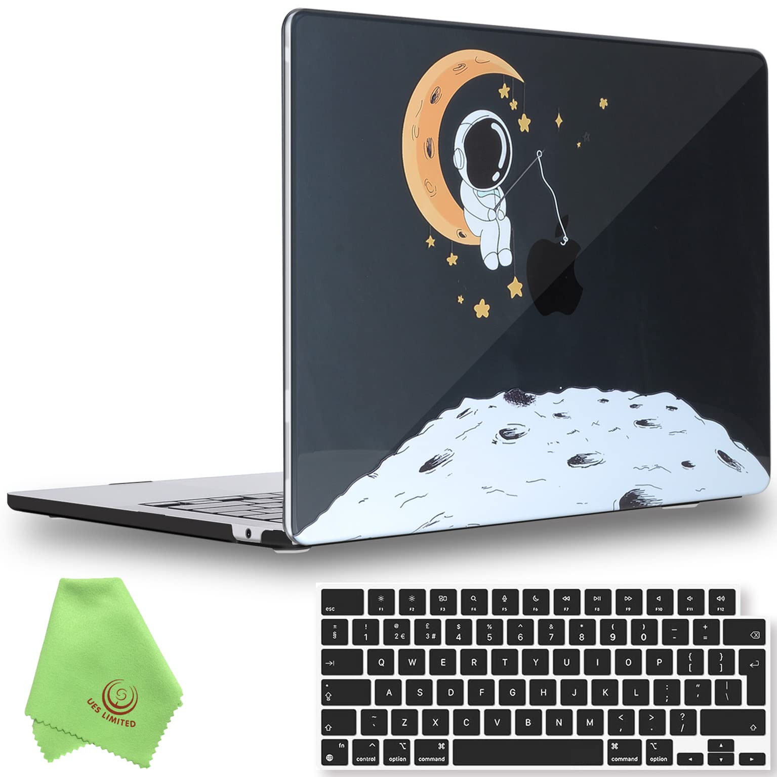 UESWILL Compatible with 2022-2026 MacBook Air 13 inch M5 M4 M3 M2 Case Model A3449 A3240 A3113 A2681, Pattern Design Hard Shell Case + UK Layout Keyboard Cover Mac Air 13.6, Astronaut B