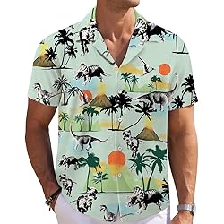 Coconut Tree Dinosaur Mens Funny Hawaiian Shirts 3D